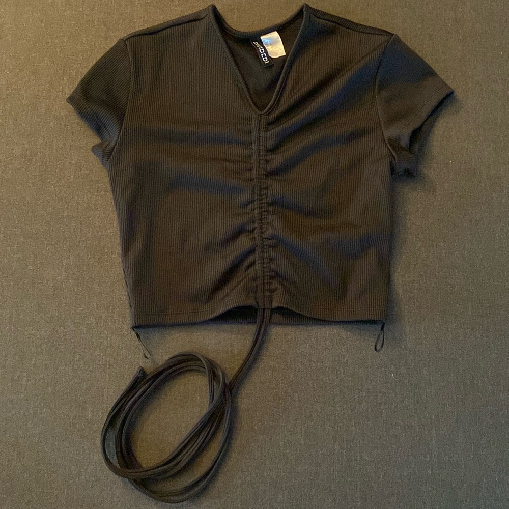 Black scrunch tie top